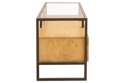Store Miliboo Mueble TV rectangular con almacenaje de madera maciza de mango, cristal y metal negro 150 cm DIYA