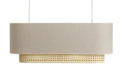 Fashion Miliboo Pantalla para lámpara de techo doble de lino natural y ratán natural 62 cm TIWY