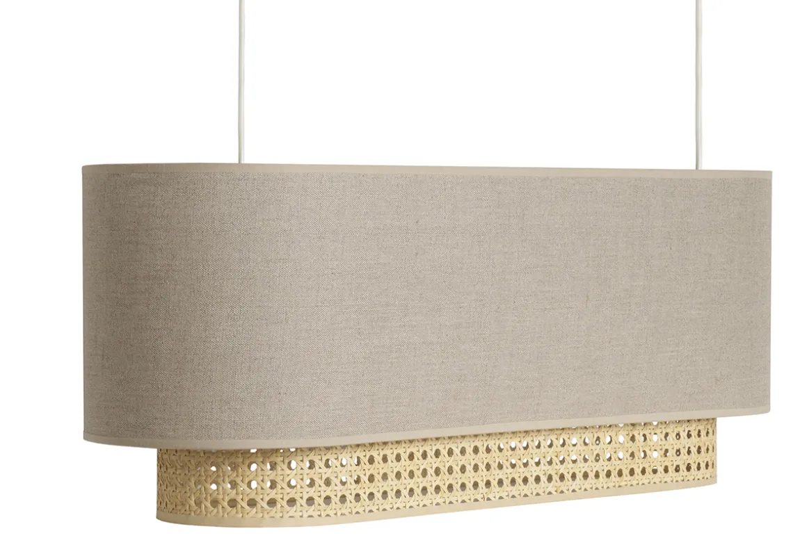 Fashion Miliboo Pantalla para lámpara de techo doble de lino natural y ratán natural 62 cm TIWY