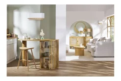 Fashion Miliboo Pantalla para lámpara de techo doble de lino natural y ratán natural 62 cm TIWY