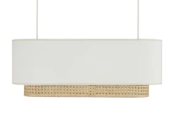 Store Miliboo Pantalla para lámpara de techo doble de tela blanca y ratán natural 62 cm TIWY