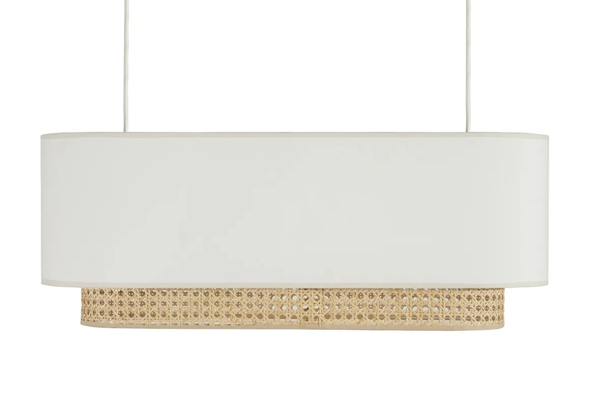 Store Miliboo Pantalla para lámpara de techo doble de tela blanca y ratán natural 62 cm TIWY