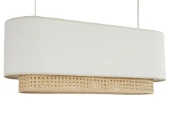 Store Miliboo Pantalla para lámpara de techo doble de tela blanca y ratán natural 62 cm TIWY