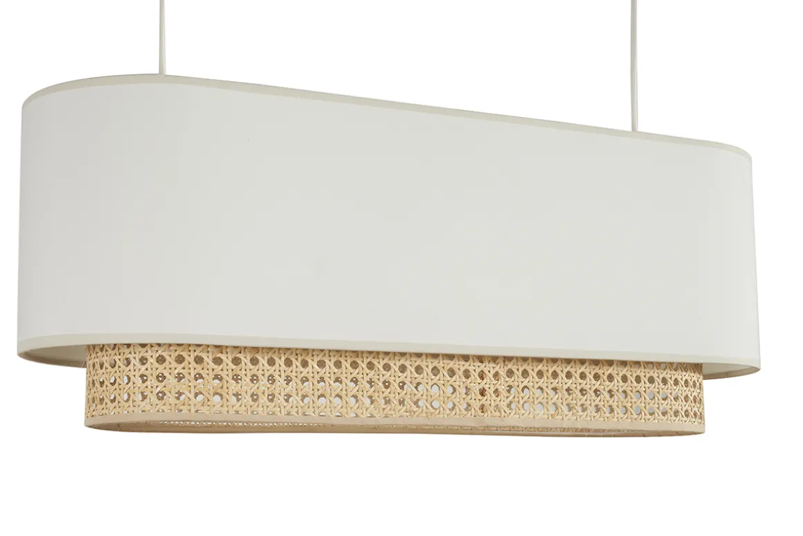 Store Miliboo Pantalla para lámpara de techo doble de tela blanca y ratán natural 62 cm TIWY