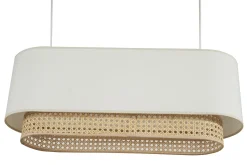 Store Miliboo Pantalla para lámpara de techo doble de tela blanca y ratán natural 62 cm TIWY