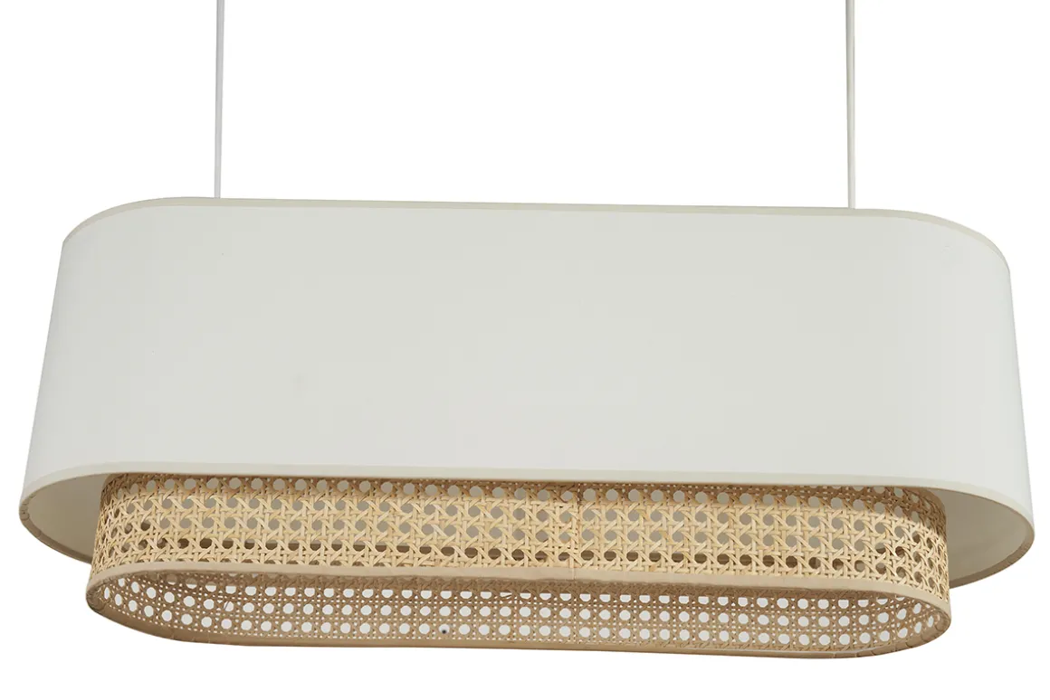 Store Miliboo Pantalla para lámpara de techo doble de tela blanca y ratán natural 62 cm TIWY