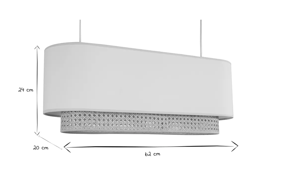Store Miliboo Pantalla para lámpara de techo doble de tela blanca y ratán natural 62 cm TIWY