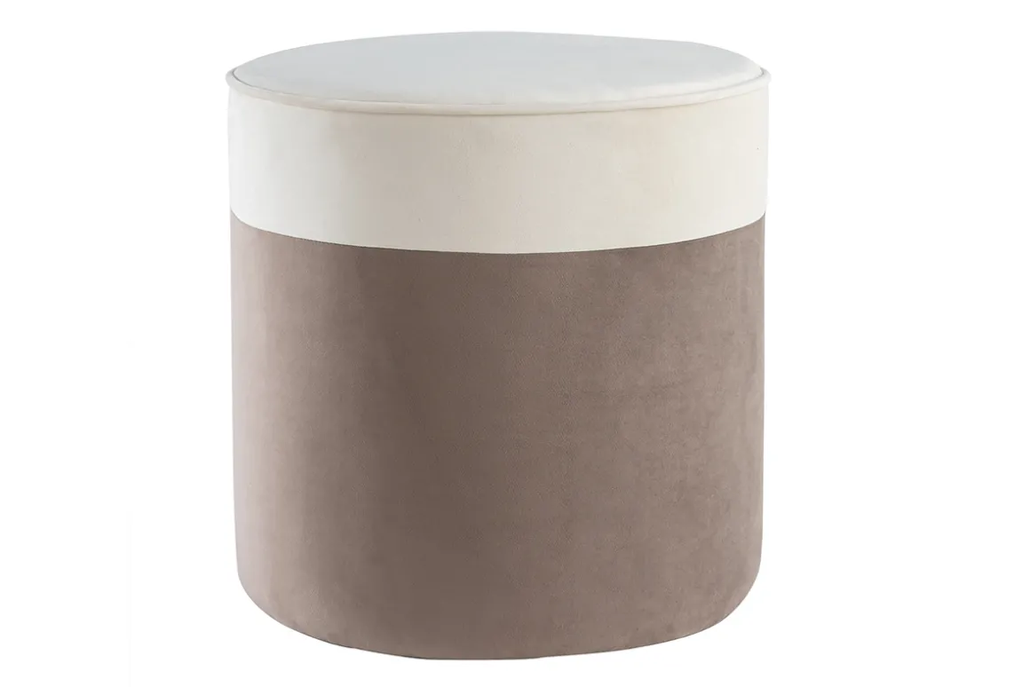 Online Miliboo Puf de diseño bicolor de terciopelo blanco crema y topo 40 cm diám. DAISY