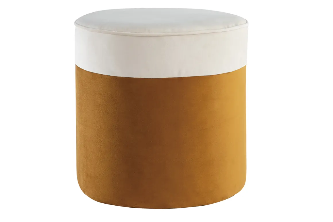 Fashion Miliboo Puf de diseño bicolor de terciopelo blanco crema y amarillo comino 40 cm diám. DAISY
