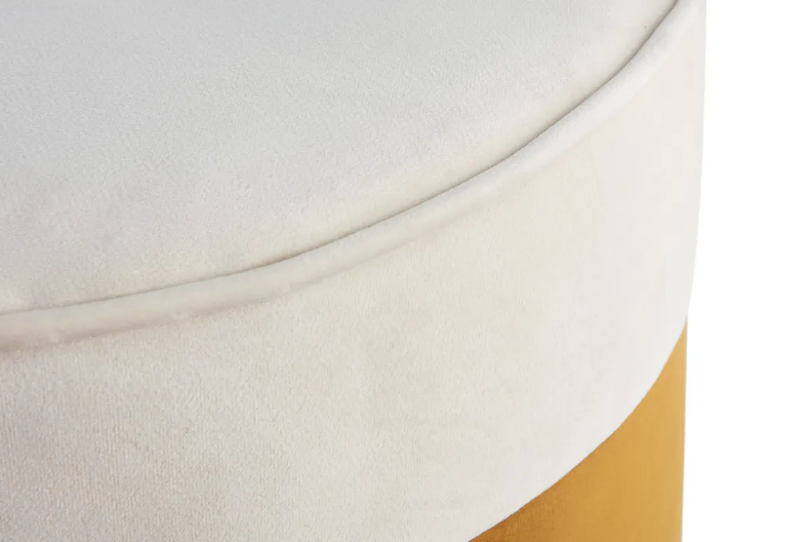 Fashion Miliboo Puf de diseño bicolor de terciopelo blanco crema y amarillo comino 40 cm diám. DAISY