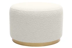 New Miliboo Puf redondo de tela con efecto de lana rizada blanco roto y metal dorado D54 cm AMAYA