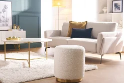 Cheap Miliboo Puf redondo de tela efecto lana bouclée blanco roto y metal dorado D40 cm AMAYA