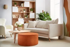 Fashion Miliboo Puf redondo de terciopelo acanalado color tierra quemada 70 cm diám. LOUIS