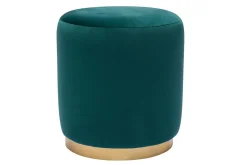 Store Miliboo Puf redondo de terciopelo azul petróleo y metal dorado Ø40 cm AMAYA