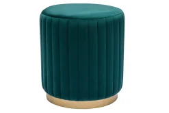 Best Miliboo Puf redondo de terciopelo azul petróleo y metal dorado D40 cm DONA