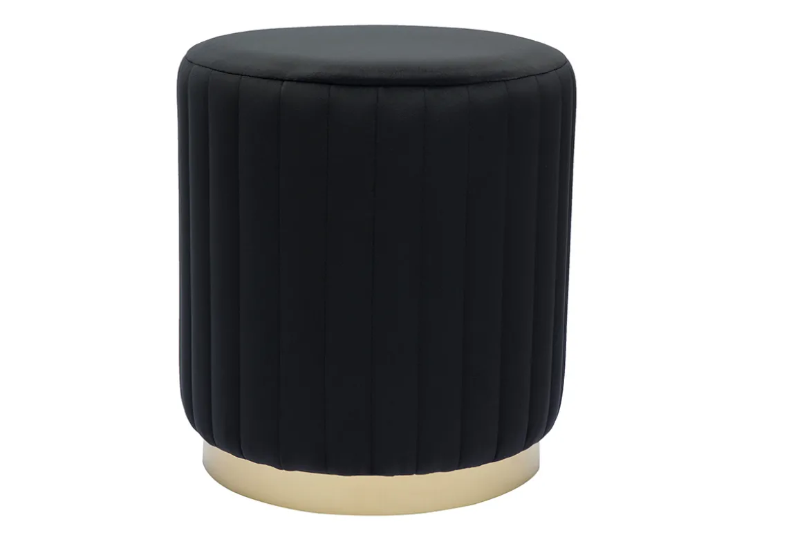 Sale Miliboo Puf redondo de terciopelo negro y metal dorado D40 cm DONA