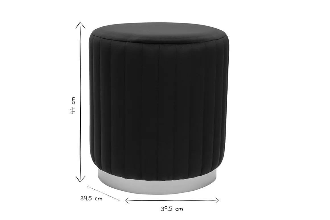 Sale Miliboo Puf redondo de terciopelo negro y metal dorado D40 cm DONA