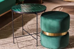 Best Miliboo Puf redondo de terciopelo verde oscuro y metal dorado D40 cm JOY