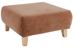 Sale Miliboo Puf reposapiés de tela efecto aterciopelado texturizado terracota y madera clara maciza 75 cm ODEON