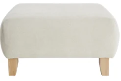 Outlet Miliboo Puf reposapiés de tela efecto aterciopelado texturizado beige y madera clara maciza 75 cm ODEON