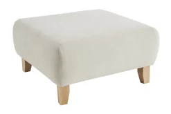 Outlet Miliboo Puf reposapiés de tela efecto aterciopelado texturizado beige y madera clara maciza 75 cm ODEON