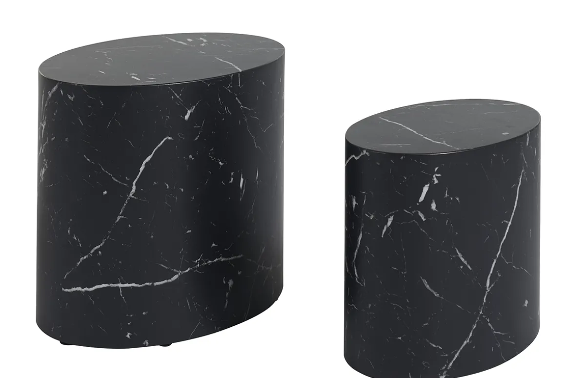 Best Sale Miliboo Set 2 mesas de centro ovaladas efecto mármol negro FAMOSA