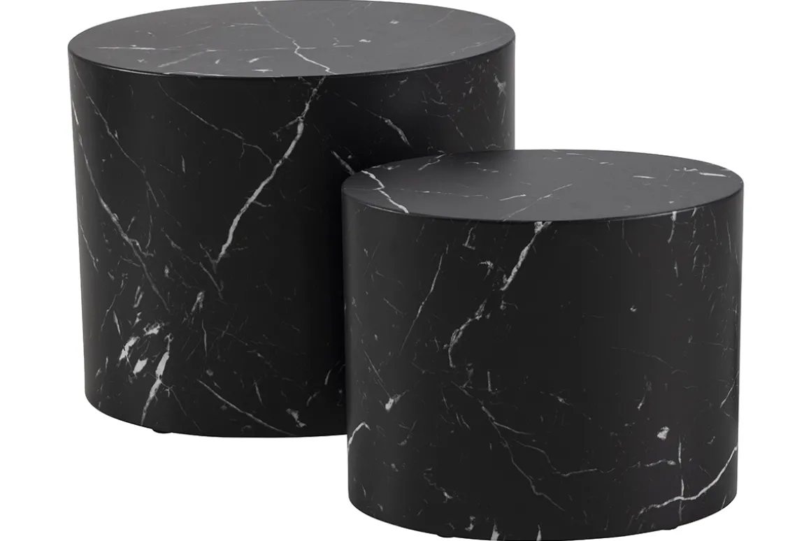 Best Sale Miliboo Set 2 mesas de centro ovaladas efecto mármol negro FAMOSA