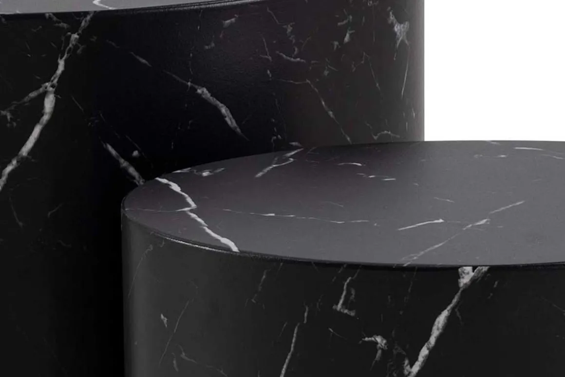 Best Sale Miliboo Set 2 mesas de centro ovaladas efecto mármol negro FAMOSA