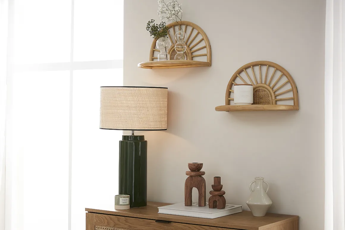 Hot Miliboo Set de 2 estanterías de pared de ratán natural y caña 40 cm BOW