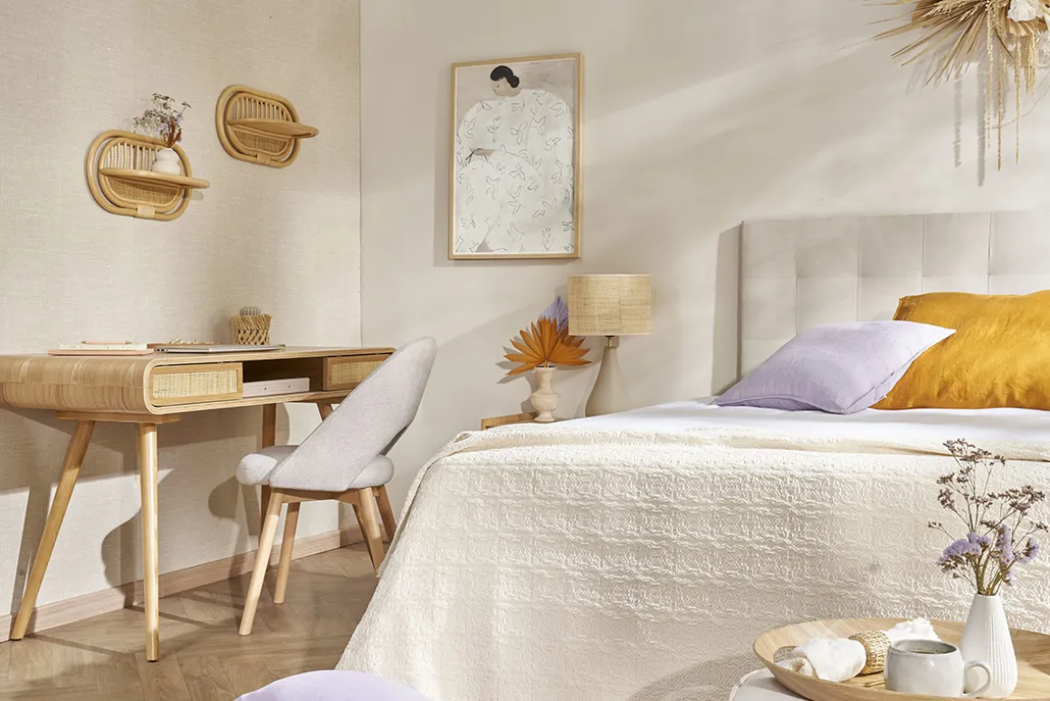 Outlet Miliboo Set de 2 estanterías de pared de ratán y caña 45 cm SYBILLE