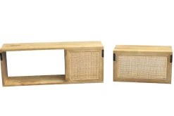 Flash Sale Miliboo Set de 2 estanterías de pared con compartimentos de madera maciza de mango y caña de ratán 80 cm ACANGE