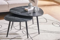 Best Sale Miliboo Set de 2 mesas de centro ovaladas de mármol negro y metal PLATZ