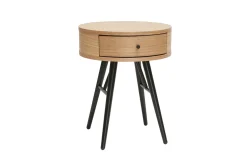 Outlet Miliboo Set de 2 mesillas de noche redondas con cajón de madera clara y metal negro 41 cm KORAL