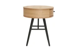 Outlet Miliboo Set de 2 mesillas de noche redondas con cajón de madera clara y metal negro 41 cm KORAL