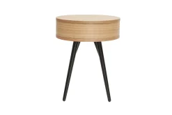 Outlet Miliboo Set de 2 mesillas de noche redondas con cajón de madera clara y metal negro 41 cm KORAL
