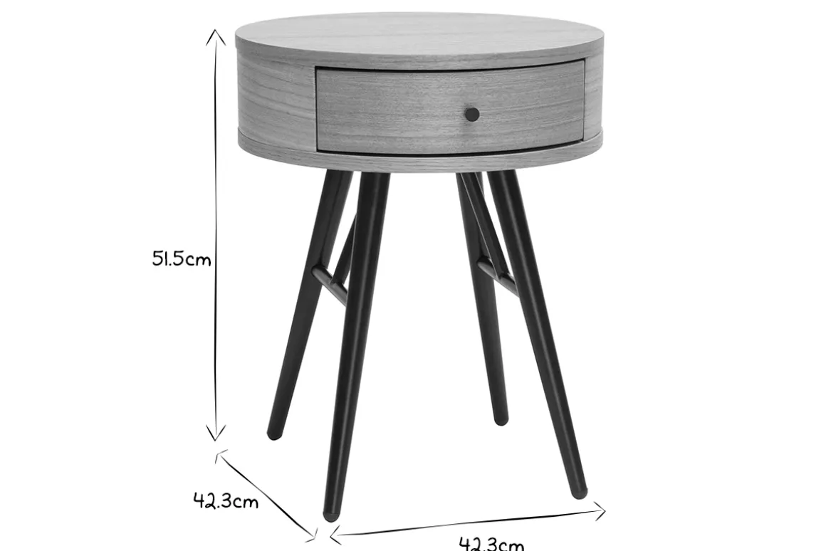 Outlet Miliboo Set de 2 mesillas de noche redondas con cajón de madera clara y metal negro 41 cm KORAL
