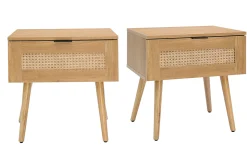 Clearance Miliboo Set de 2 mesillas de noche de madera clara, ratán y metal negro 50 cm MANILLE