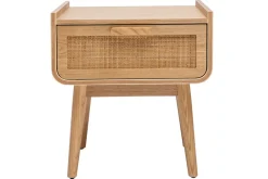 Discount Miliboo Set de 2 mesillas de noche con cajón de madera maciza clara y caña de ratán 50 cm ATHÈNE