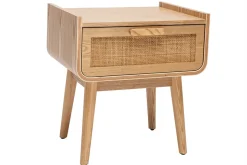 Discount Miliboo Set de 2 mesillas de noche con cajón de madera maciza clara y caña de ratán 50 cm ATHÈNE