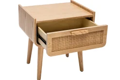 Discount Miliboo Set de 2 mesillas de noche con cajón de madera maciza clara y caña de ratán 50 cm ATHÈNE