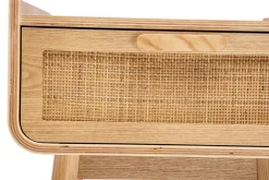 Discount Miliboo Set de 2 mesillas de noche con cajón de madera maciza clara y caña de ratán 50 cm ATHÈNE