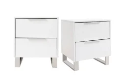 Clearance Miliboo Set de 2 mesillas de noche de diseño blanco lacado y metal cromado 45 cm HALIFAX