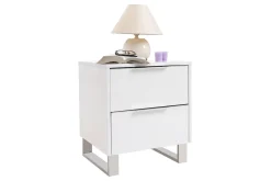Clearance Miliboo Set de 2 mesillas de noche de diseño blanco lacado y metal cromado 45 cm HALIFAX