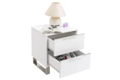 Clearance Miliboo Set de 2 mesillas de noche de diseño blanco lacado y metal cromado 45 cm HALIFAX