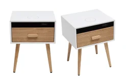 Store Miliboo Set de 2 mesillas de noche multimedia de madera clara maciza y blanco mate 40 cm PAVAN