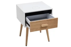 Store Miliboo Set de 2 mesillas de noche multimedia de madera clara maciza y blanco mate 40 cm PAVAN