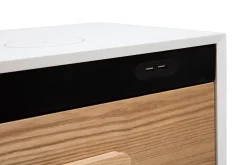 Store Miliboo Set de 2 mesillas de noche multimedia de madera clara maciza y blanco mate 40 cm PAVAN