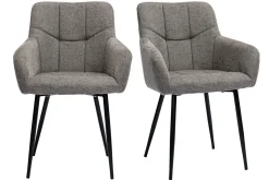 New Miliboo Set de 2 sillas acolchadas de diseño de tejido efecto aterciopelado texturizado gris y metal negro MONTERO