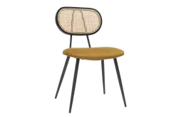 Shop Miliboo Set de 2 sillas de diseño de terciopelo bronce, metal negro y rejilla de ratán natural TOLMA