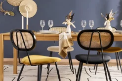 Shop Miliboo Set de 2 sillas de diseño de terciopelo bronce, metal negro y rejilla de ratán natural TOLMA